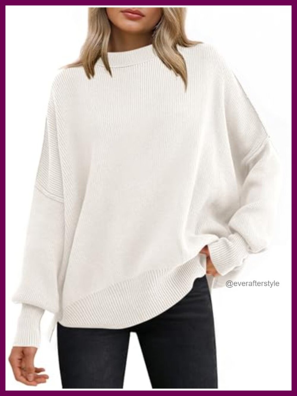 Oversized Knit Pullover Sweater, Long Batwing Sleeve Crew Neck, Women's Casual